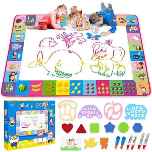 Water Doodle Mat - Kids Painting Drawing Board, Gift Toy for Ages 3-12 Pink | Great Water Doodle Mat - Kids Painting Drawing Board Toy, Color Magic Pens Gift Set for Ages 3-12 Girls Boys Toddlers