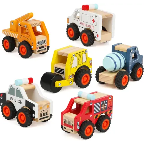 6Pcs Wooden Cars for Toddlers 1-3,Car Toys,Push and Go Vehicle,Kid Vehicle Toys,Hand Push Car Toys for 1+ Year Old,Montessori