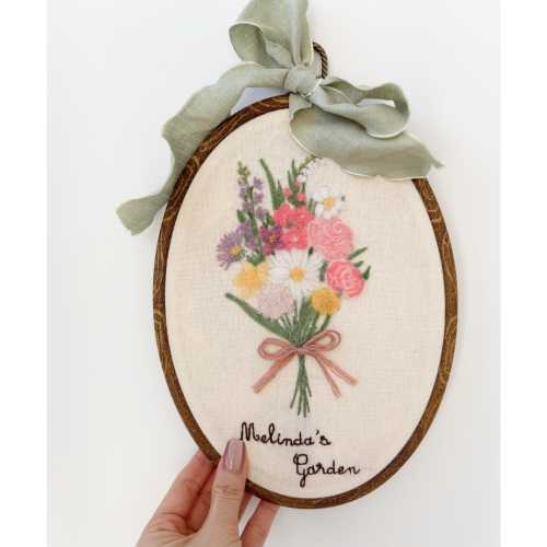 Custom Bouquet Baby Name Sign Hoop, Personalized Floral Nursery Wall Art, Birth Announcement Embroidery, Boho Baby Girl Room Decor