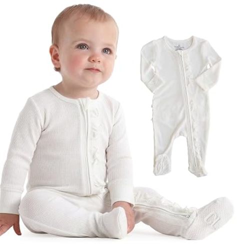 Caden Lane Bamboo Waffle Zipper Footie | Clould White