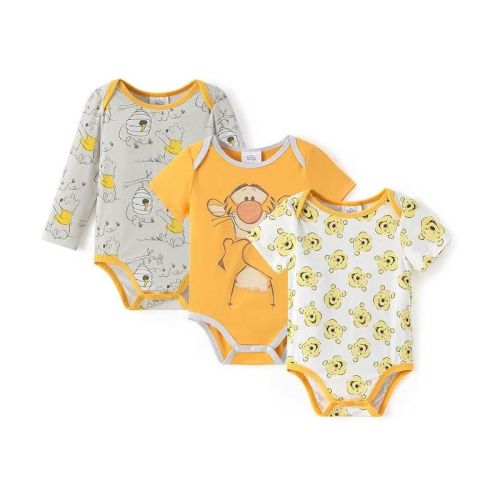 Baby Disney Winnie the Pooh 3pk Bodysuits - Gray/Yellow/Cream