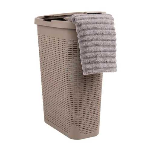 Tan 23.5 in. H x 10.4 in. W x 18 in. L Plastic 40L Modern Rectangle Laundry Room Hamper with Lid