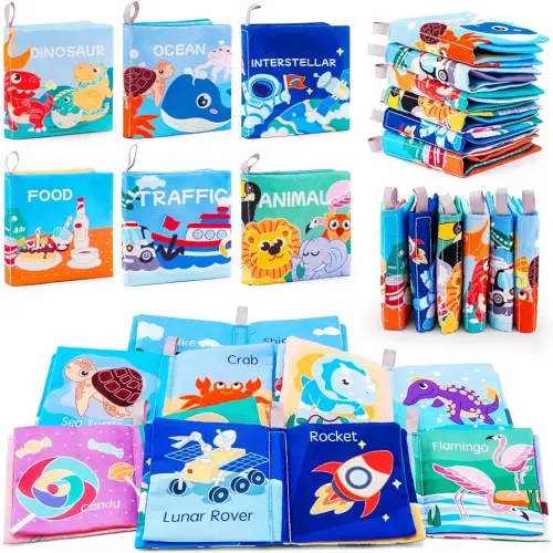 Soft Baby Crinkle Book Set,6Pcs Bath Books,Nontoxic Fabric Soft Cloth Books for Babies,Early Education Toys Giftable,Ideal Choice for Sensory Books,Learning Toys for Toddlers,Infants,and Kids
