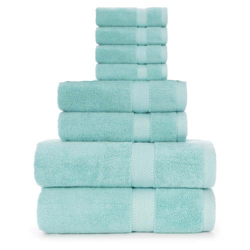 byLora Cotton Towel Set, Absorbent Soft Durable Bathroom Multipack, Nautical Teal, Set of 8