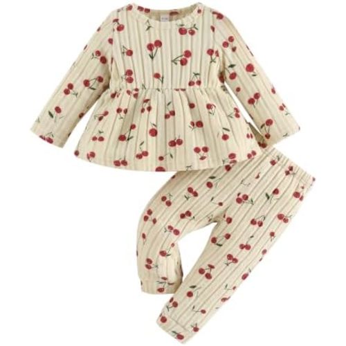 Baby Girl Clothes Toddler Girl Clothes Ribbed Cherry 2 Piece Set