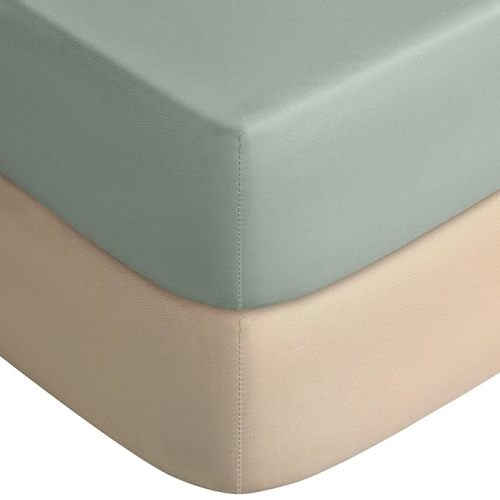 Yoofoss Pack and Play Sheets Fitted, Mini Crib Sheets 2-Pack for Pack N Play Mattress, Stretchy Playard Sheet, Soft and Breathable (Apricot-Green)
