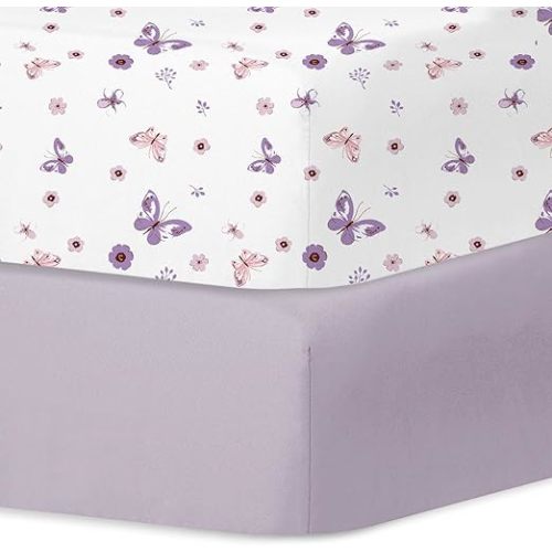 Little Grape Land Crib Sheets for Baby Boys Girls 2 Pack, Soft and Breathable Baby Crib Sheets 52"x28", Crib Mattress Sheet Neutral for Standard Crib and Toddler Bed Mattress, (Flowers)