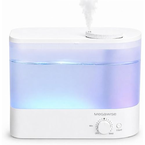 MEGAWISE 3.5L Cool Mist Humidifier – Ultra-Quiet Ultrasonic Vaporizer with Top-Fill Design, Essential Oil Diffuser, 7-Color Night Light & Auto Shut-Off