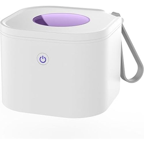 Portable Pacifier Sanitizer, UV Light Sanitizer Box, 99.99% Cleaned in 3 Minutes, 90 Disinfection Cycles, USB Rechargeable, Baby Pacifier Sanitizer On the Go (Square White)