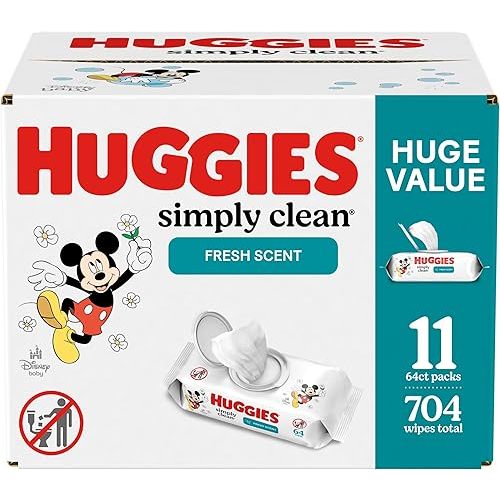 Huggies Simply Clean Fresh Scent Baby Wipes, 11 Flip-Top Packs (704 Wipes Total)