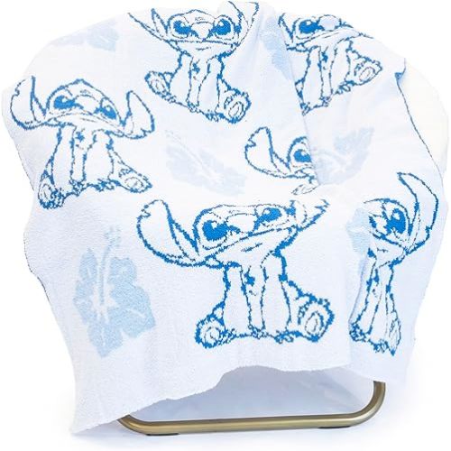 Jay Franco Disney Lilo and Stitch Feather Knit Fluffy Throw Blanket - Blue Floral Fuzzy Blanket Measures 50 x 60 Inch | Super Soft Lightweight Bedding