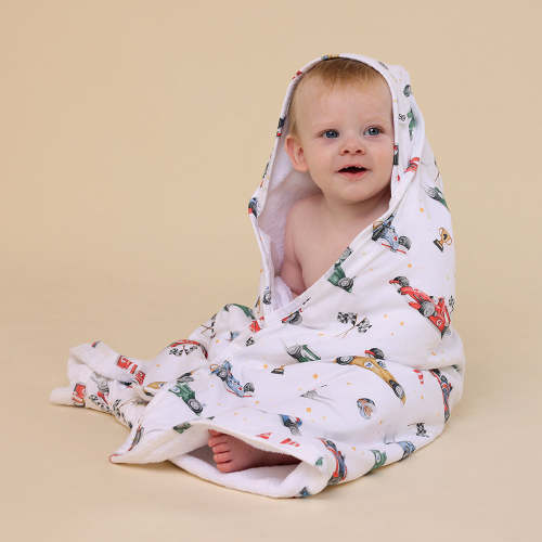 Little Racers Organic Hooded Baby Towel | Snuggle Hunny