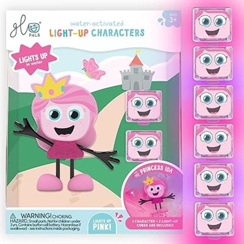 Glo Pals Princess Ida Water-Activated Light-Up Cubes Bath Toy Character with 6 Reusable Glowing Cubes for Bathtime and Sensory Play - Bath Toys and Sensory Toys for Kids and Toddlers