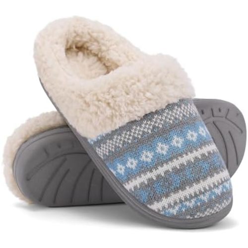 Evshine Women's Chenille Knit Fuzzy Slippers Memory Foam Warm House Shoes