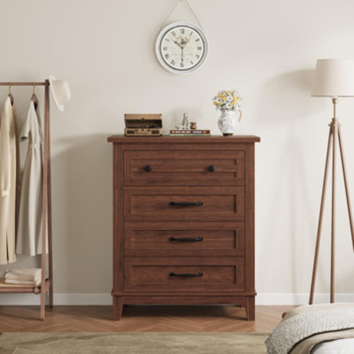 Ophelia & Co. 4 Drawer Tall Dresser, 34.8" Vertical Freestanding Wood Chest, Bedroom Living Room, Large Storage Organizer Cabinet | Wayfair
