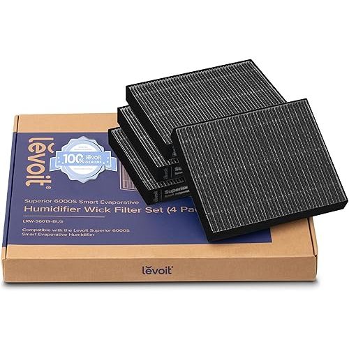 LEVOIT 4-Pack Replacement Filters for Superior 6000S Smart Evaporative Humidifier, Captures Large Particles & Minerals, Extends Filter Life up to 6 Months, Gray