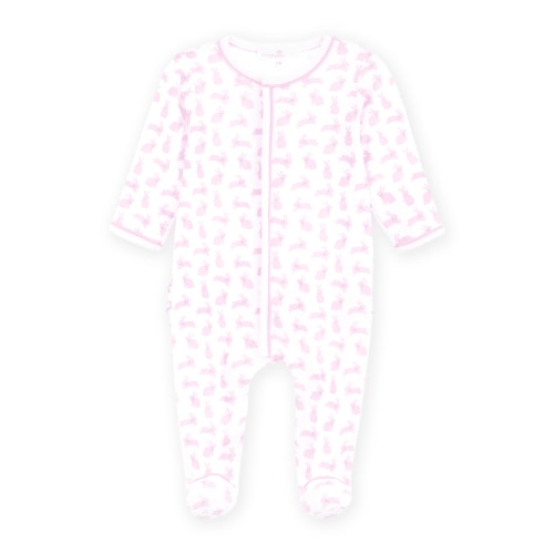 Leaping Bunnies Print Ruffle Footie - Pink