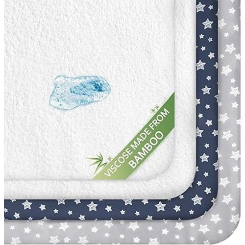 Crib Sheets & Waterproof Crib Mattress Protector for Boys 4 Pack Set, Viscose, Waterproof Crib Sheets Mattress Pad Cover, Grey & Navy