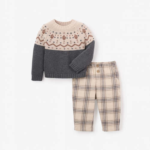 Charcoal Fairisle Sweater + Plaid Pant Set DARK GRAY / 9-12M