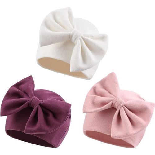 Bamery Newborn Baby Girl Hat Cotton Baby Bow Beanie Preemie Hats Spring Infant Hats for Girls 0-12 Months