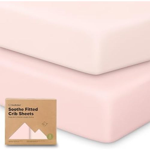 KeaBabies 2pk Organic Cotton Crib Sheets for Boys Girls 52x28, Mist Rose