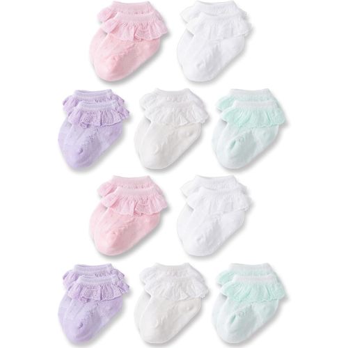 Baby Girl Lace Socks, Soft Cotton Ruffle Dress Socks for Newborns 0-3/3-6/6-12/12-24 Months, Ankle High