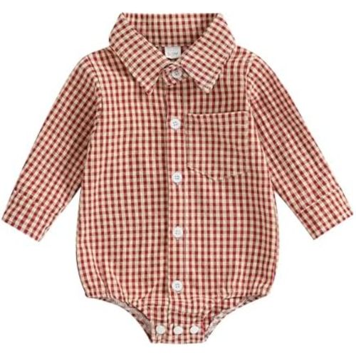 Newborn Baby Boy Plaid Shirt Romper Button Down Bodysuit Fall Clothes
