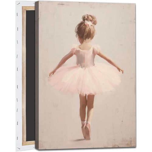 Ballet Girl Canvas Wall Art Pink Ballet Poster Baby Girl Nursery Artwork Ballerina Art Print Vintage Dancer Painting Pink Nursery Pictures Cute Ballerina Wall Art Elegant Dancer Picture 16x24in No Frame