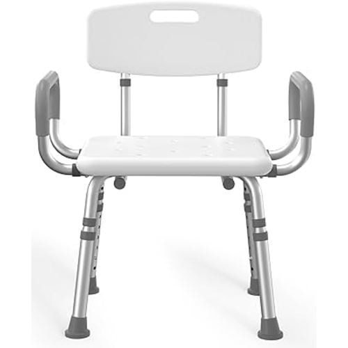 HOMLAND Shower Chair for Inside Shower with Arms and Back, 500 lbs Heavy Duty Shower Seat for Bathtub, Height Adjustable Safety Bath Seat for Elderly, Adults, Handicap and Disabled, Aluminum, White
