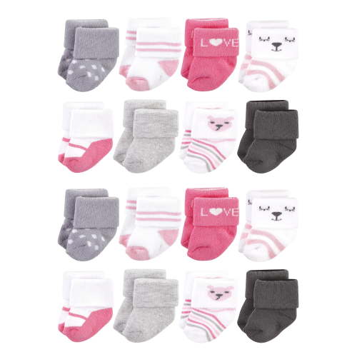 Hudson Baby Cotton Rich Baby Terry Socks 16-Pack, Bear Girl, 6-12 Months