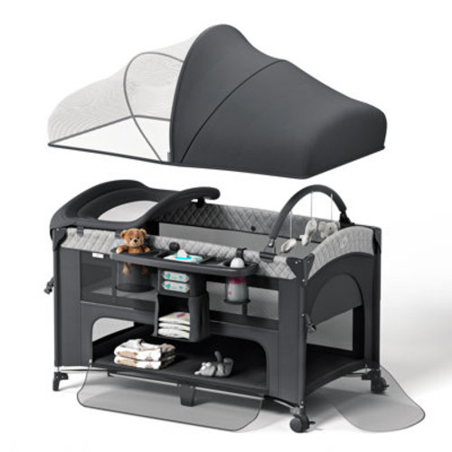 Rebrilliant 4-in-1 Convertible Baby Playard with Bassinet Bedside Sleeper, Changing Table & Mosquito Net | Wayfair