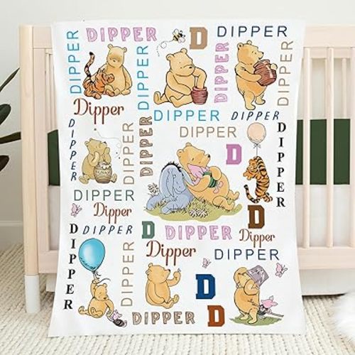 Personalized Pooh Bear Blanket, Soft Cozy Fleece Custom Blanket for Kids, Custom Baby Throw with Name, Baby Nursery Theme, Birthday Gift for Kids, Newborn Bed Throw - #6