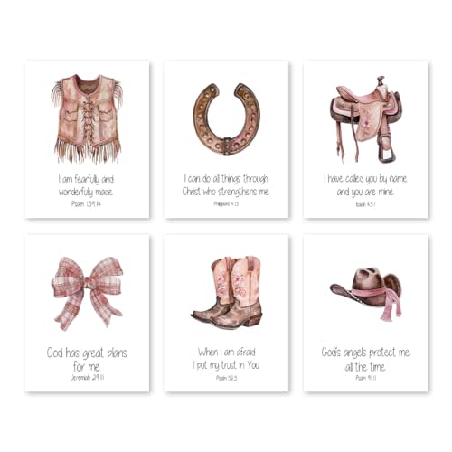 ACIYQHI Pink ​Bible Verses Canvas Wall Art Prints,Western Cowgirls Art Posters,Nursery Scripture Wall Decor Kids Room Christian Decoration,Set of 6 (8"x10",Unframed).