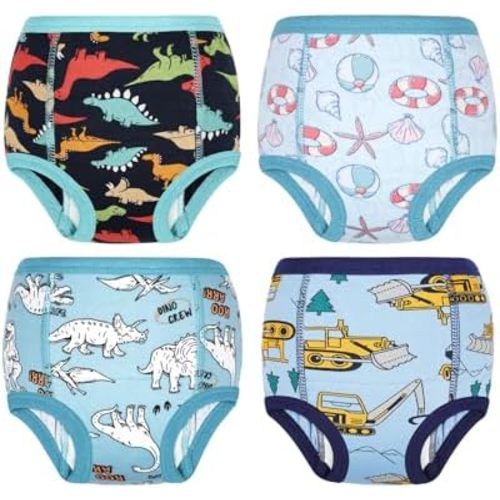 MOEMOE BABY Ropa interior absorbente de entrenamiento, 100% algodón, pantalones de entrenamiento para niños y niñas, paquete de 4, uso diurno, edades de 2 a 6 años