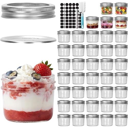 CycleMore 4oz Mason Jar, 40 Pack Clear Glass Jars with Silver Split Lids