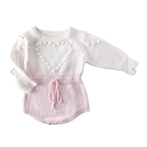Heart Pom Pom Knit Romper | Vintage Baby Girl Knit Outfit