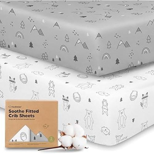 KeaBabies 2-Pack Organic Crib Sheets for Boys, Girls - 52x28 Fitted Crib Mattress Sheet Neutral, Breathable Jersey Cotton Cover for Baby Bed, Toddler Mattress, Soft & Cute Prints (Woodland)