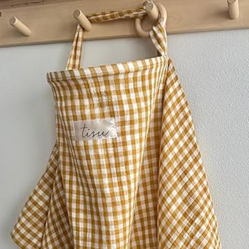 Nursing Cover for Baby Breastfeeding & Pumping | Multi Use Car Seat Stroller Cover | Breathable Soft Muslin Cotton | Breast Feeding Apron & Shawl by TISU (Mustard Gingham)