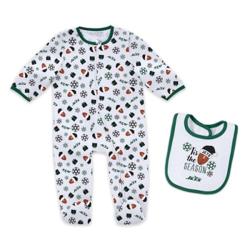 Infant & Newborn WEAR by Erin Andrews New York Jets Holiday Full-Zip Sleeper & Bib Set