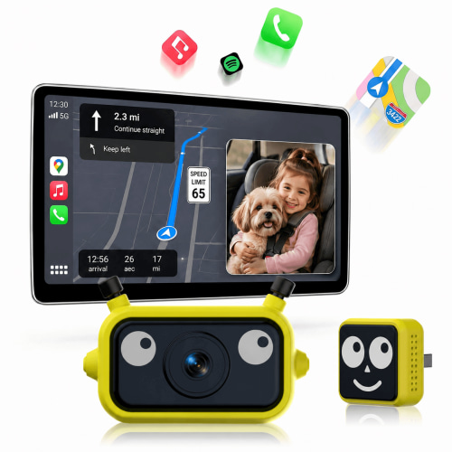 LAMTTO RC38 Baby Car Camera with Wireless CarPlay Adapter & Night Vision | Backseat Baby Monitor for Car