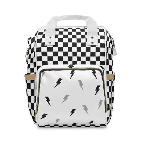Checkerboard Lightning Multifunctional Diaper Backpack, Baby Diaper Bag with Lightning Bolts, Trendy Diaper Bag, Unisex Diaper Backpack,