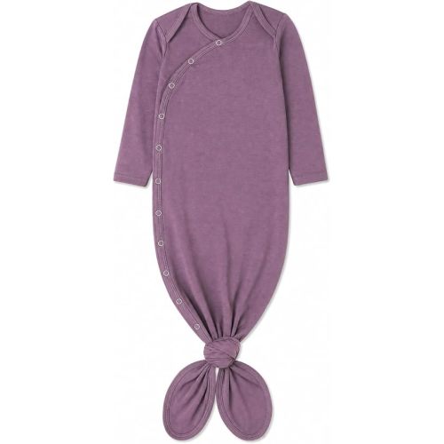 Copper Pearl Baby Gown - Knotted Newborn Sleepers for Baby Boy and Girl, Soft Stretchy Long Sleeve Infant Gowns with Bottom Tie and Hand Mittens, Perfect Hospital Coming Home Outfit (Plum)