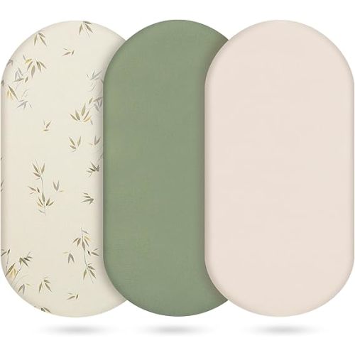 Muslin Bassinet Sheets 3 Pack, Cotton Bassinet Sheets for Baby Girl and Boy, Breathable Bedside Sleeper Bassinet Fitted Sheet, Universal Rectangle & Oval Bassinet Cover, 28x14 to 33x18, Green
