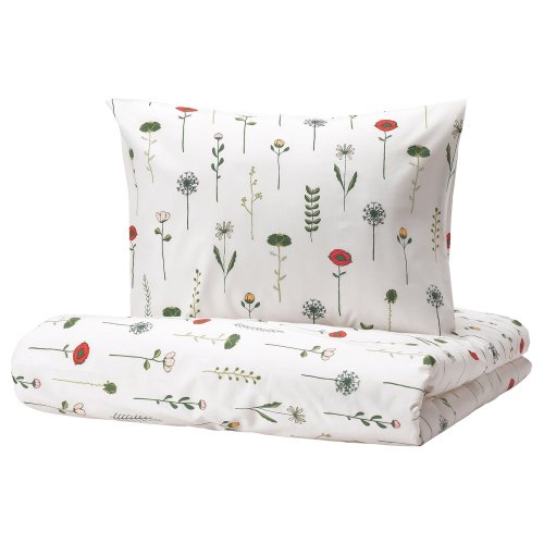 NATTSLÄNDA Duvet cover and pillowcase - floral pattern multicolor Twin