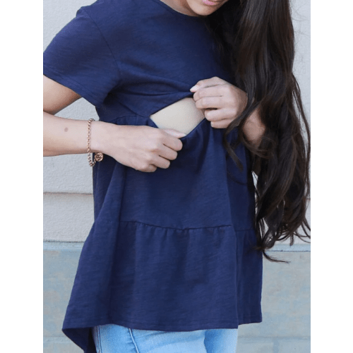 Cotton Nursing Top - Ruffle Navy