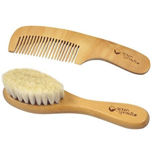 green sprouts Baby Brush & Comb Set | Gently grooms baby's hair | Made of natural wood and bristles