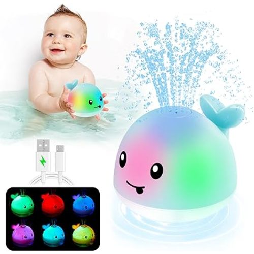 Baby Boy Bath Toys, Pool Water Table Toy for Babies 1 Year Old Boy Gifts, Toddler Bath Toys for Kids Ages 1-3, Light Up Whale Bath Toy Sprinkler Summer Bathtub Fountain Baby Toy 6-12-18 Months