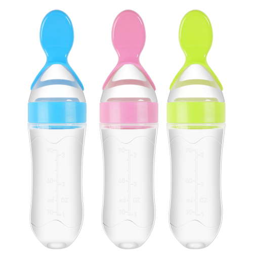 3 Pack Baby Food Feeder, 3 Oz Silicone Baby Feeder, 3 Colors Food Dispensing Spoon, Squeeze Spoon for Boys Girl Kids Toddlers