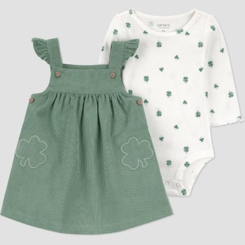Carter's Just One You® Baby Girls' 2pc St. Patrick's Day Four Leaf Clover Bodysuit and Skirtall Set- Green