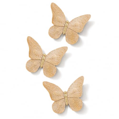 GOODFOREST Butterfly Wall Decor, 3D Wall Art, Set of 3, Gold | Vintage resin wall art for living room and bathroom wall decor, with sculpted wings and a textured gold finish